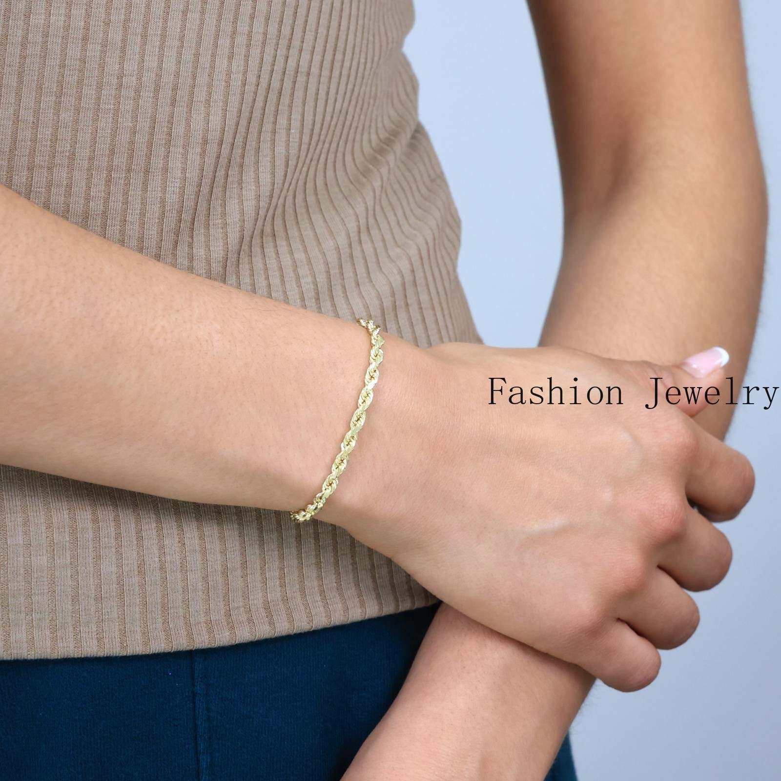 14k Yellow Gold Solid 4mm Diamond Cut Rope Chain Italian Bracelet Mens 8″