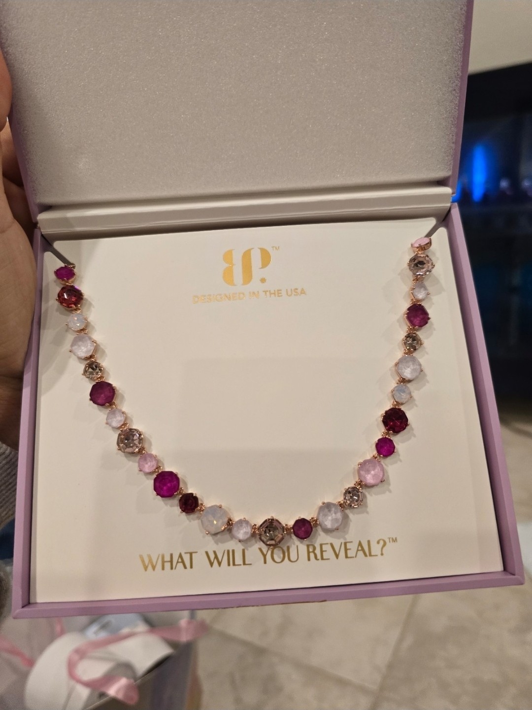 BP Booked And Busy NK79877 Rose Gold Plated Pink/Purple Bead Necklace Adj 27″