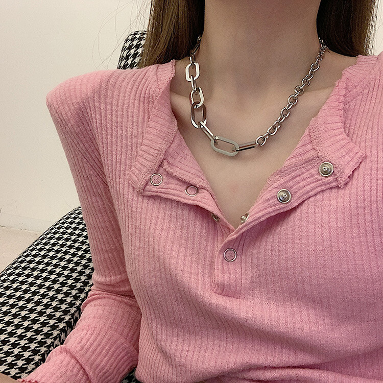 Woman 18K Gold Plated Stainless Steel Thick Rolo Chain Necklace Link Chain