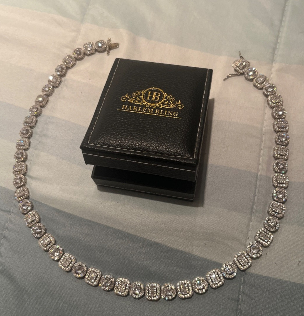 Harlembling Cluster Tennis Link Chain Necklace Iced Out CZ Stones – 925 Silver
