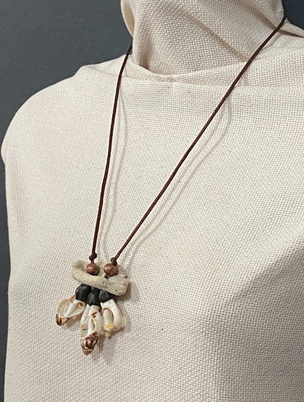 Handcrafted Coastal Coral and Shell Pendant Necklace with Copper Accent