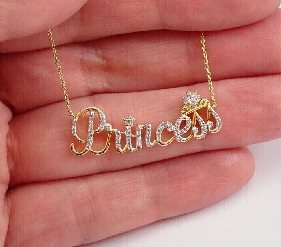 Customized Any Name Pendant Round Cut Simulated Diamond 14k Yellow Gold Plated