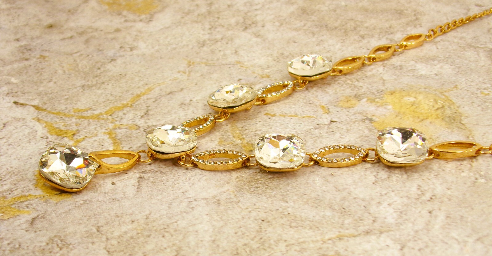 Clear crystal Y necklace with square cushion shape crystals and round crystals