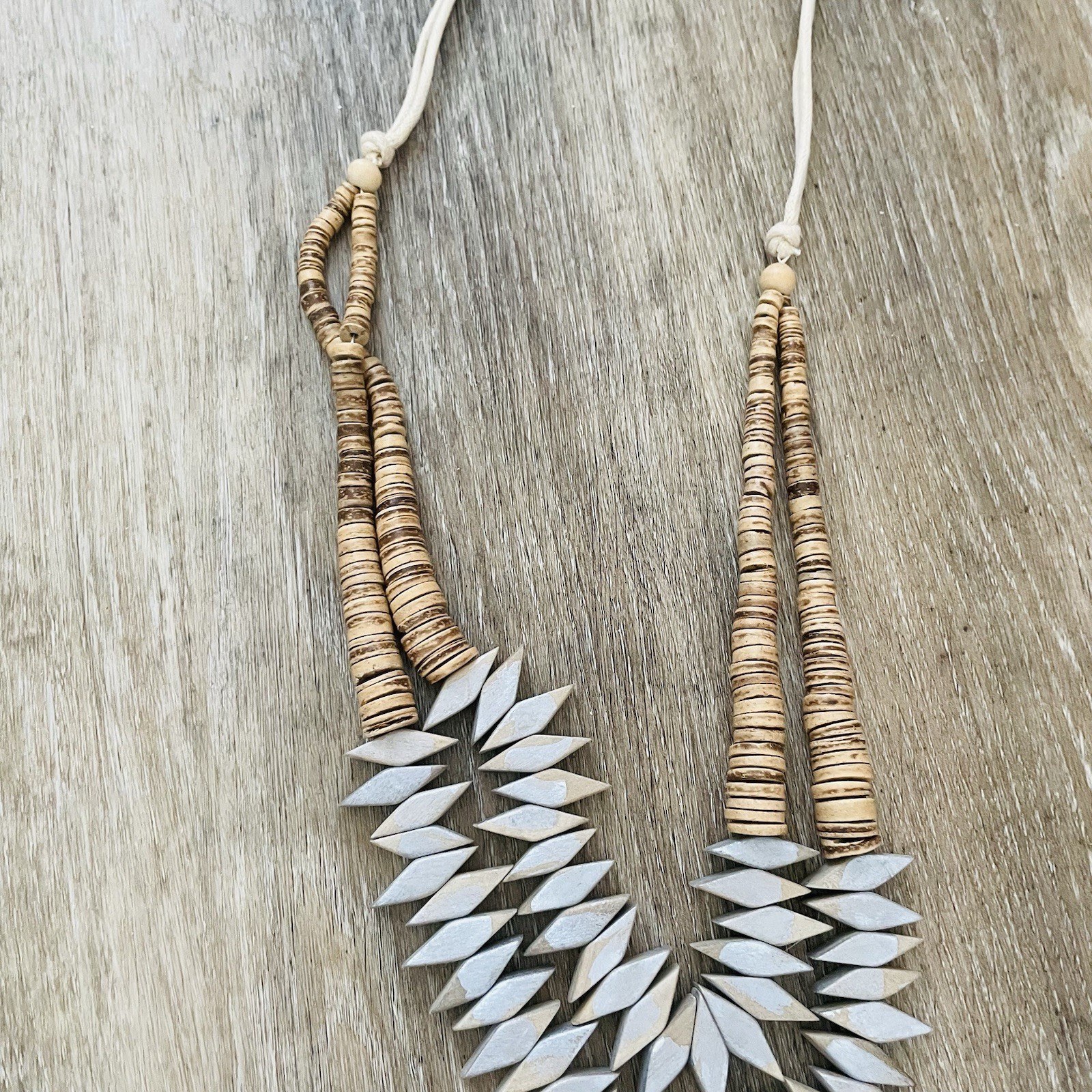 Adjustable Cream and Natural Beaded Statement Necklace