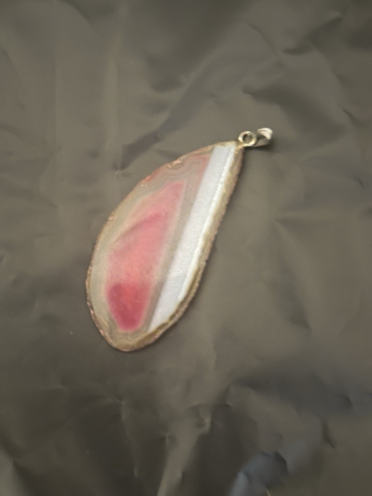 Natural Pink Agate Slice With Hook For Necklace