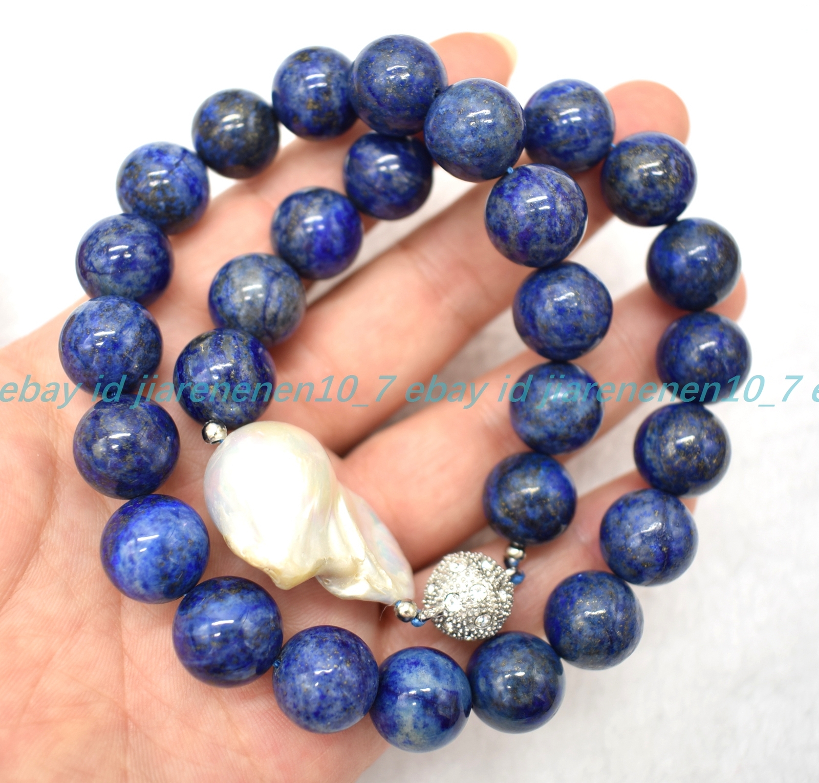 Natural 10/12/14mm Lapis Lazuli White Baroque Pearl Gemstone Necklace 16-28in