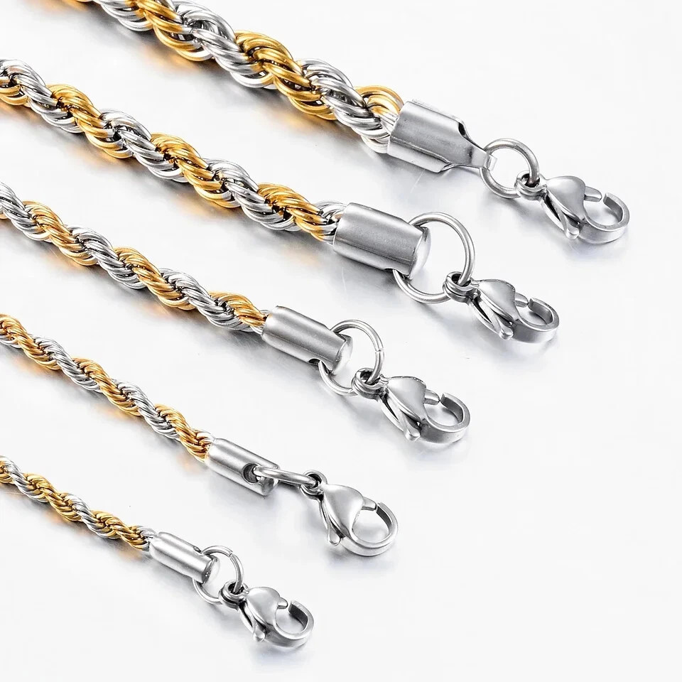Twisted Rope Chain Necklace For Men Women Stainless Steel No Fade Classic Look