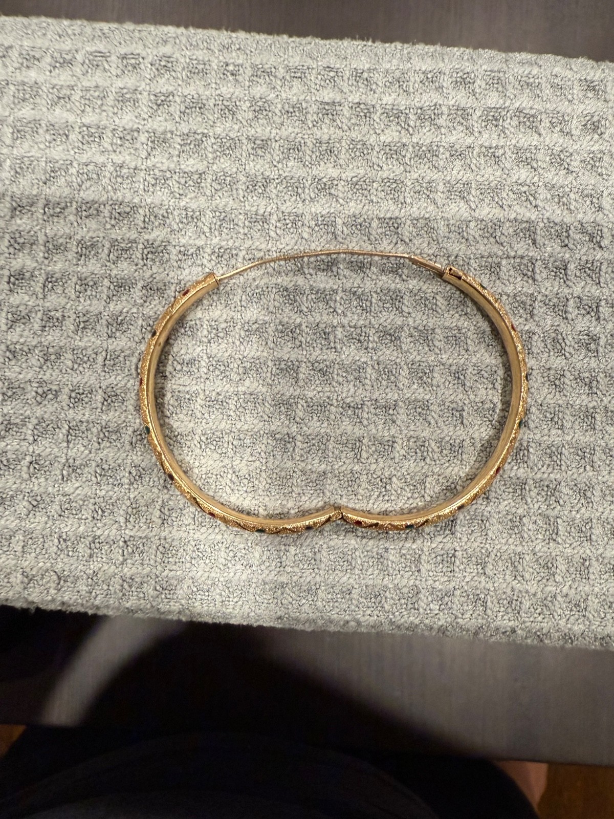 Vintage 14K Yellow Gold Enamel Bangle Bracelet – Unique Estate Stackable Cuff –