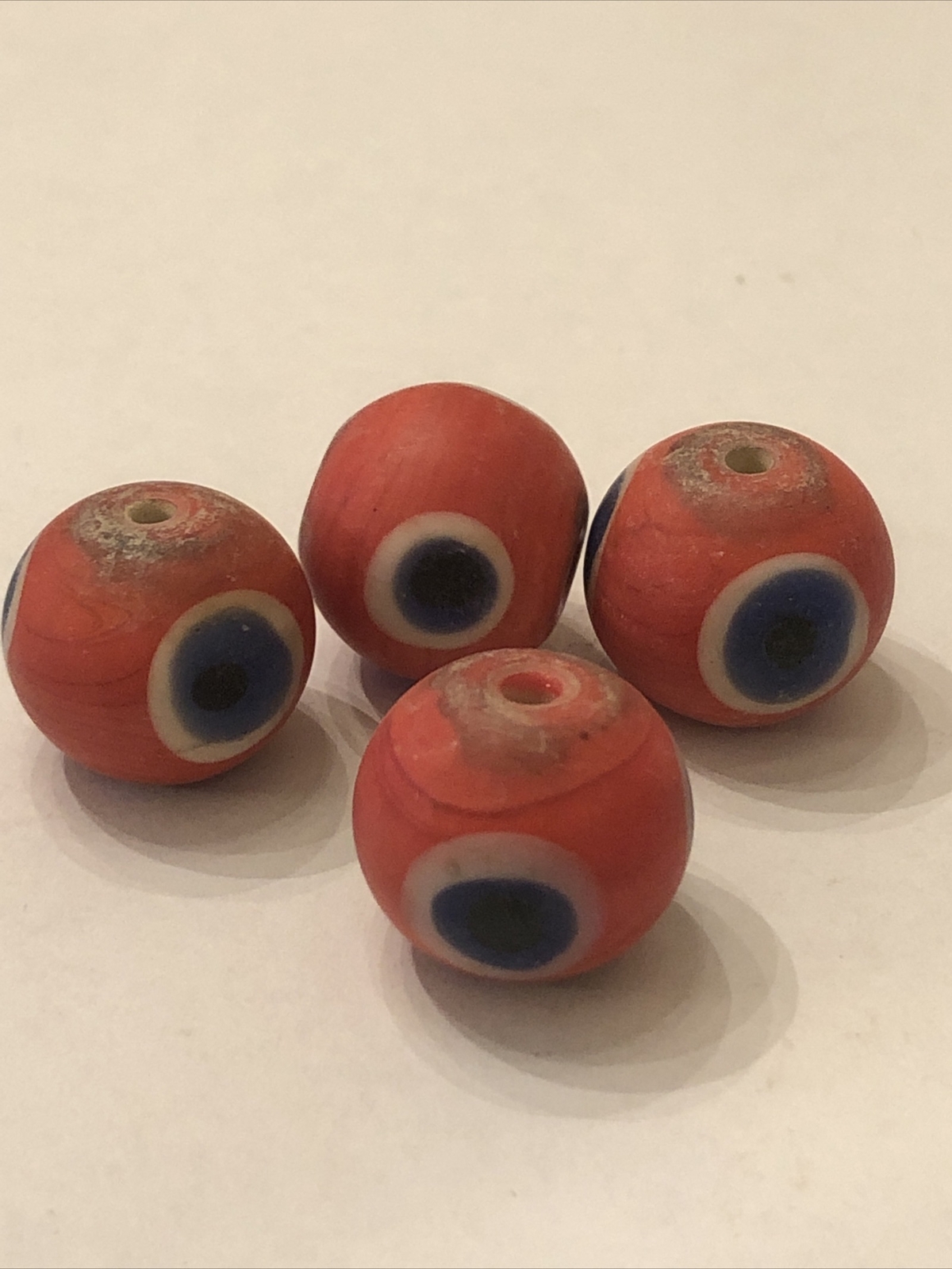 Lot of Four Beads Large Vintage 17mm 4 Color Focal “Eye” Glass Trade Bead