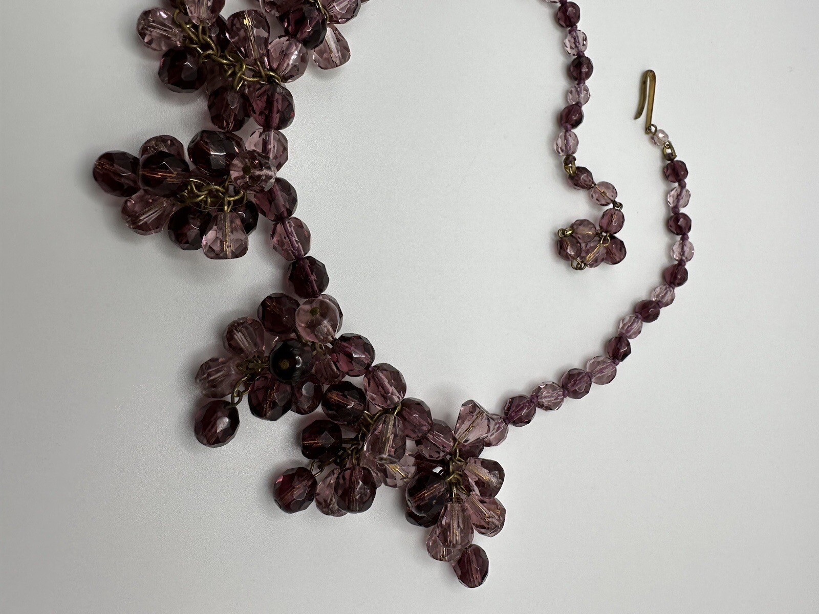 Vintage Western Germany Purple Crystal Bib Statement Necklace 16″ NB6