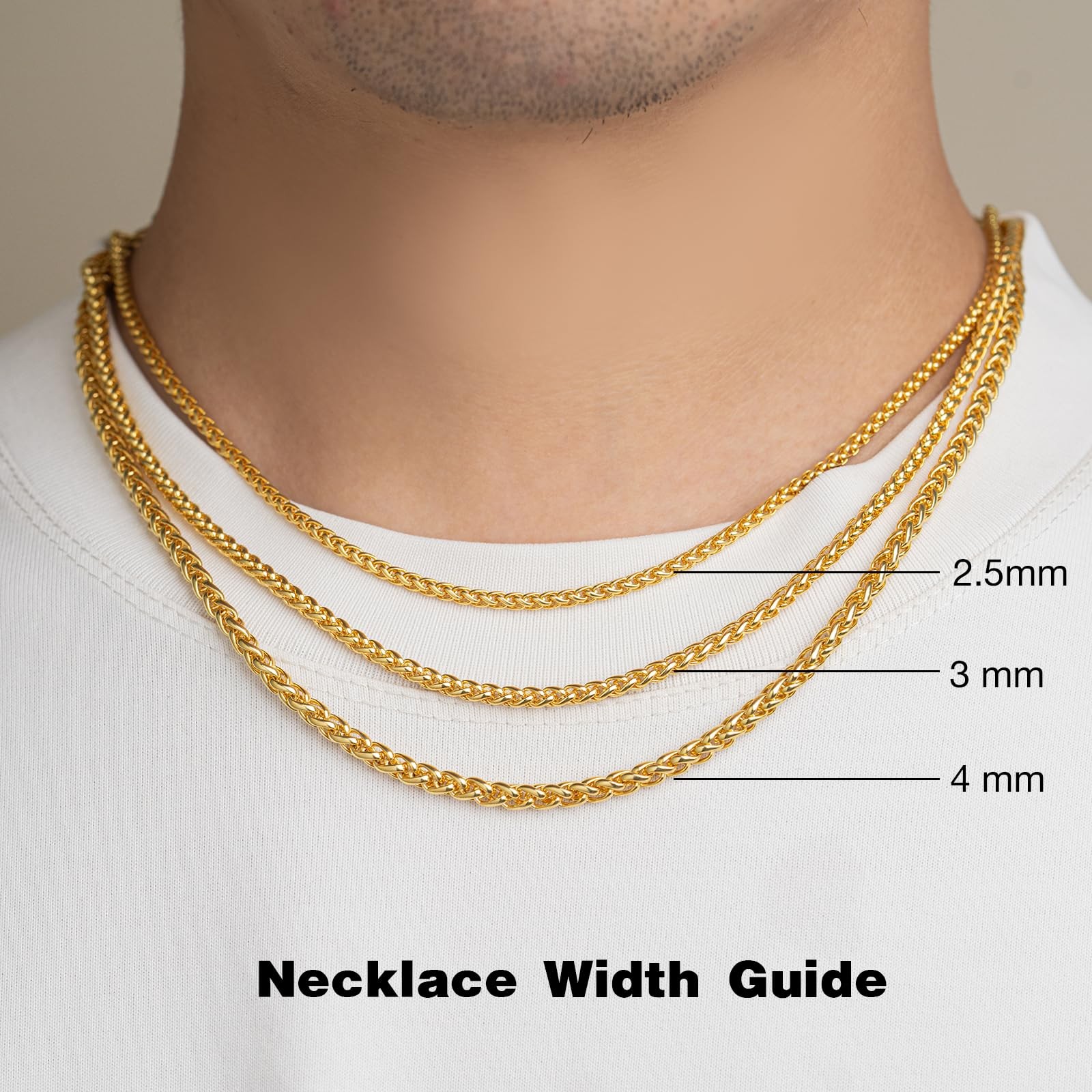 2.5mm/3mm/4mm Silver Stainless Steel Wheat Chain Necklace Jewelry for Men Wom…