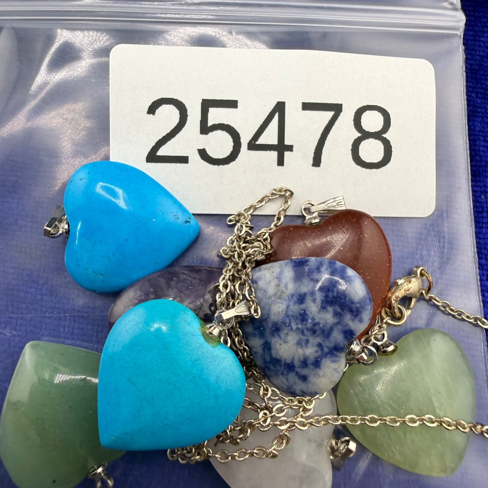 Polished Stone Heart Necklace Interchangeable Pendant set of 8 24”
