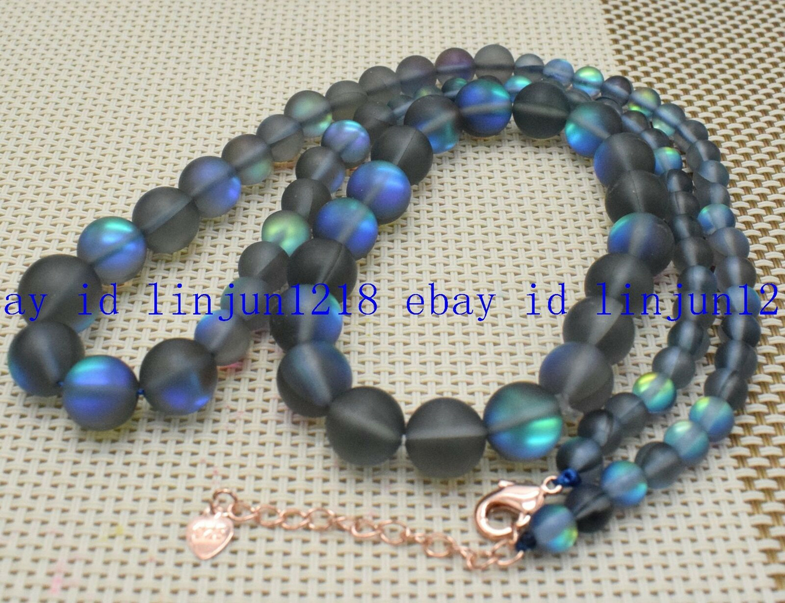 NEW 6-12/10MM Gray Gleamy Rainbow Moonstone Gemstone Bracelet Necklace18/7.5 in