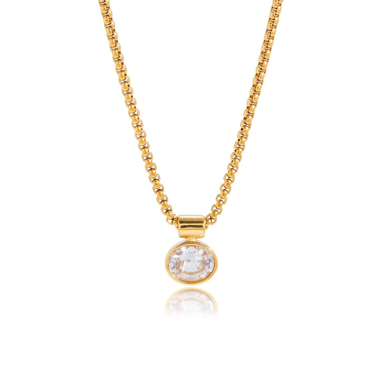 Fashion Woman 18K Gold Plated Oval CZ Pendant Necklace Anti-tarnish