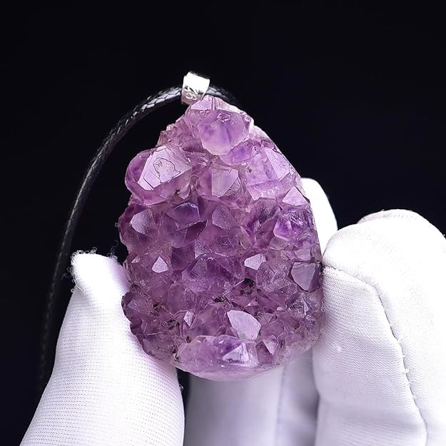 Genuine Raw Amethyst Geode Cluster Pendant Necklace Spiritual Crystal Necklace