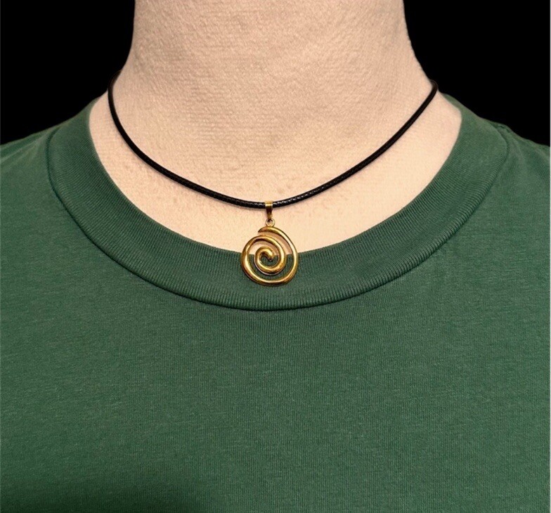 Golden Spiral Swirl Pendant Necklace Black Cord Unisex Women Men Brand New