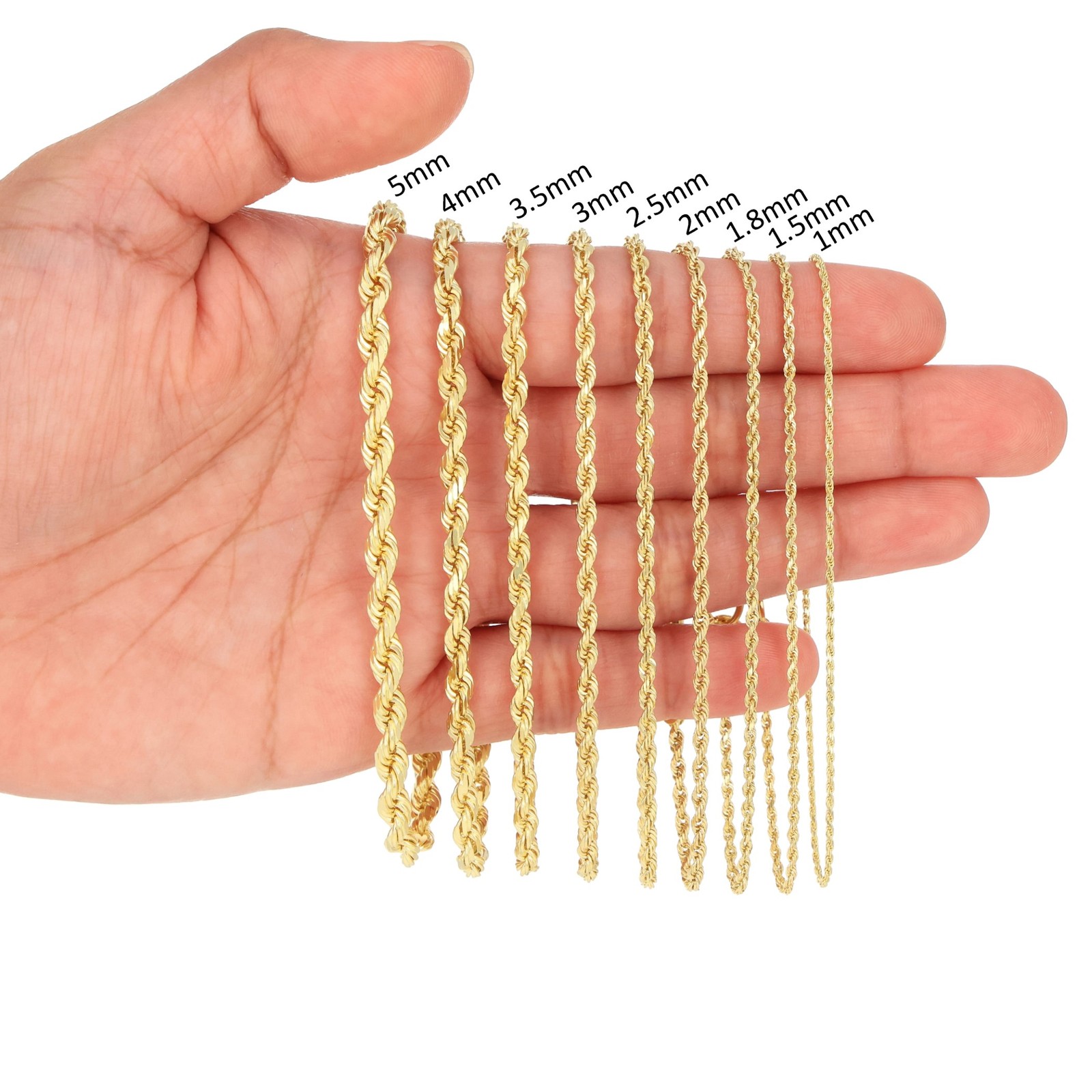 10K Yellow Gold 1.5mm-10mm Diamond Cut Rope Chain Necklace Mens Women 18″- 28″