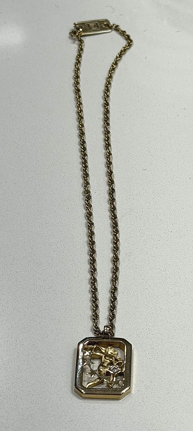 Vintage Pierre Cardin 1970’s Designer Signed VIRGO Zodiac Gold Pendant Necklace
