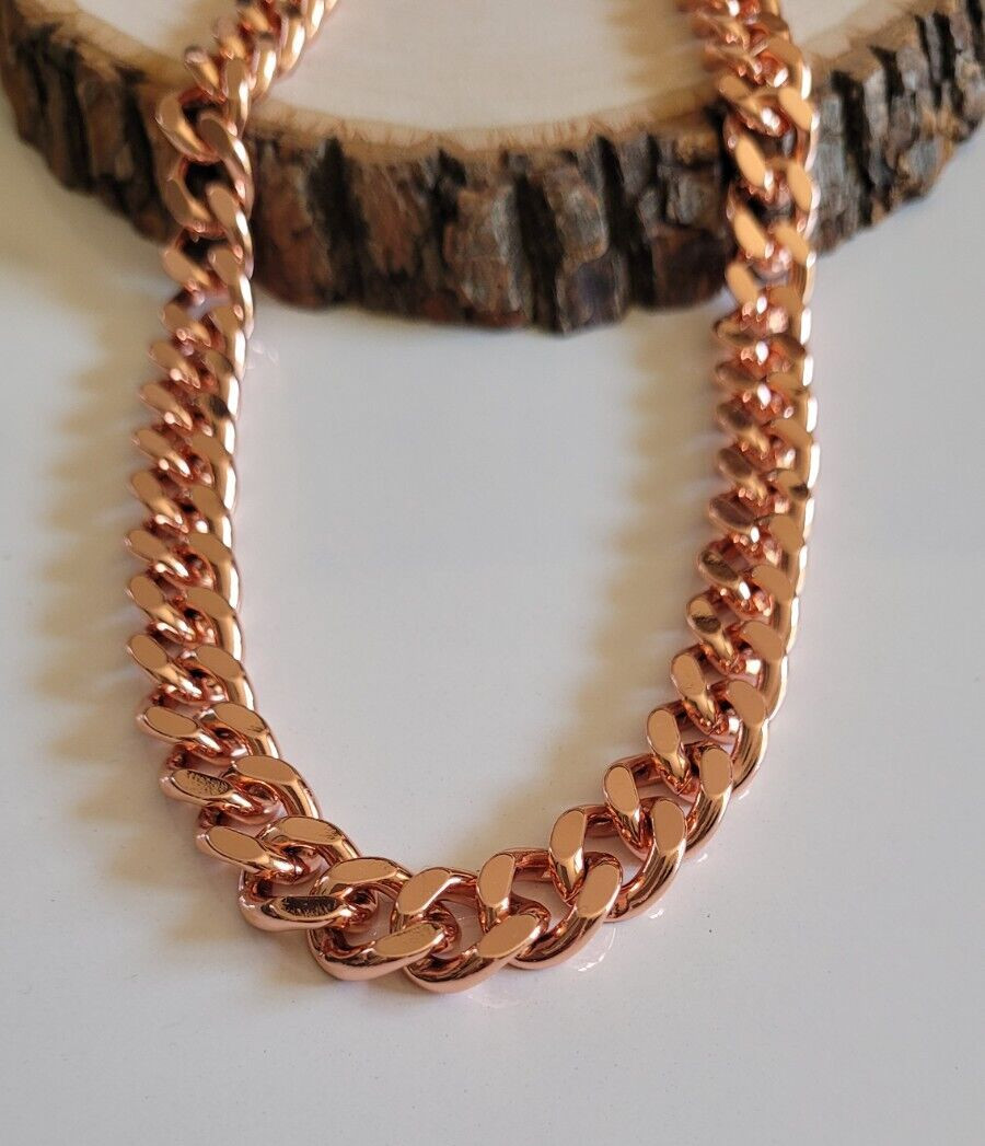 Pure Copper Cuban Link Curb 24″ Necklace Heavy 12mm Solid Statement Chain
