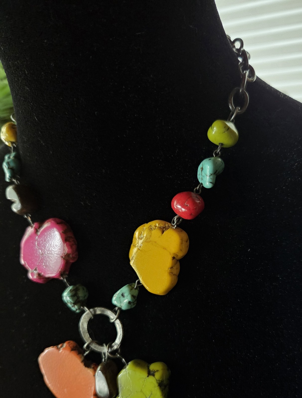 Vibrant Summer Long Howlite Chunky Statement Necklace Turquoise Color