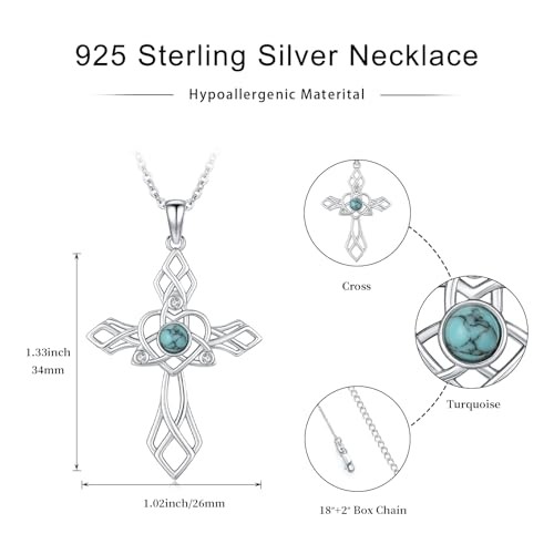 925 Sterling Silver Turquoise Cross Necklace Pendant 34x26mm Celtic A