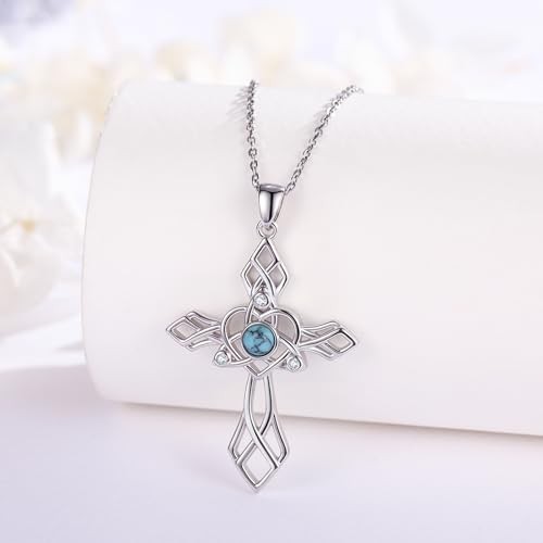 925 Sterling Silver Turquoise Cross Necklace Pendant 34x26mm Celtic A