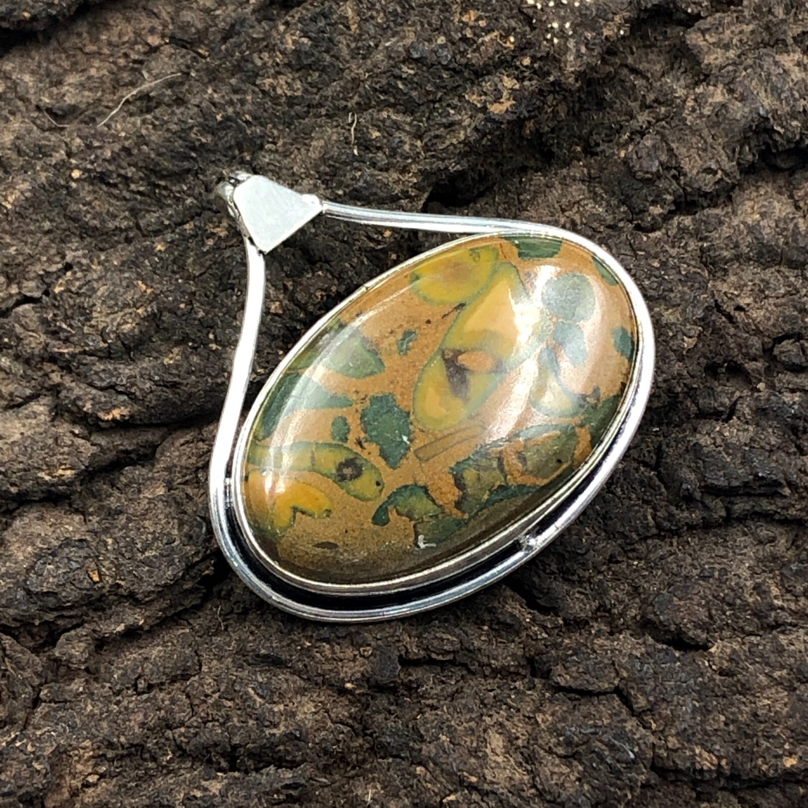 Women’s Day Gift Bamboo Jasper Silver Gift For Briedsmaid Natural Pendant 1.46″