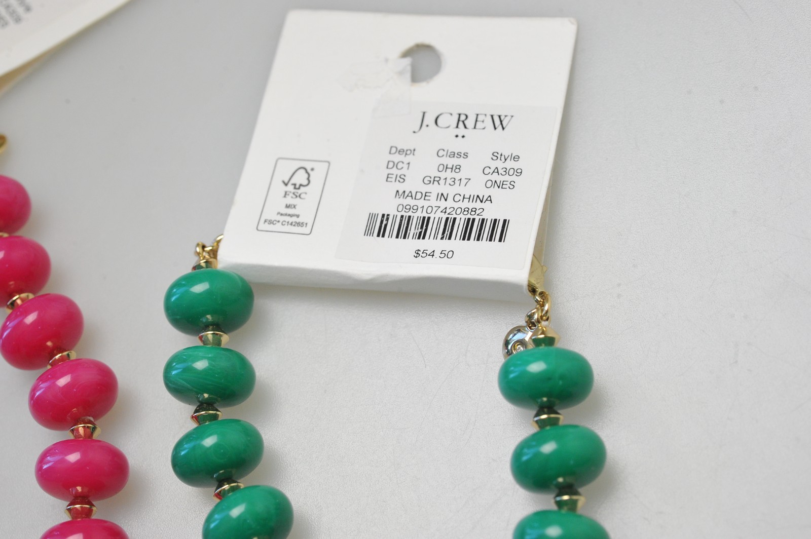 J. CREW Multi Strand Beaded Necklace statement LOT pink green 18″ XF10