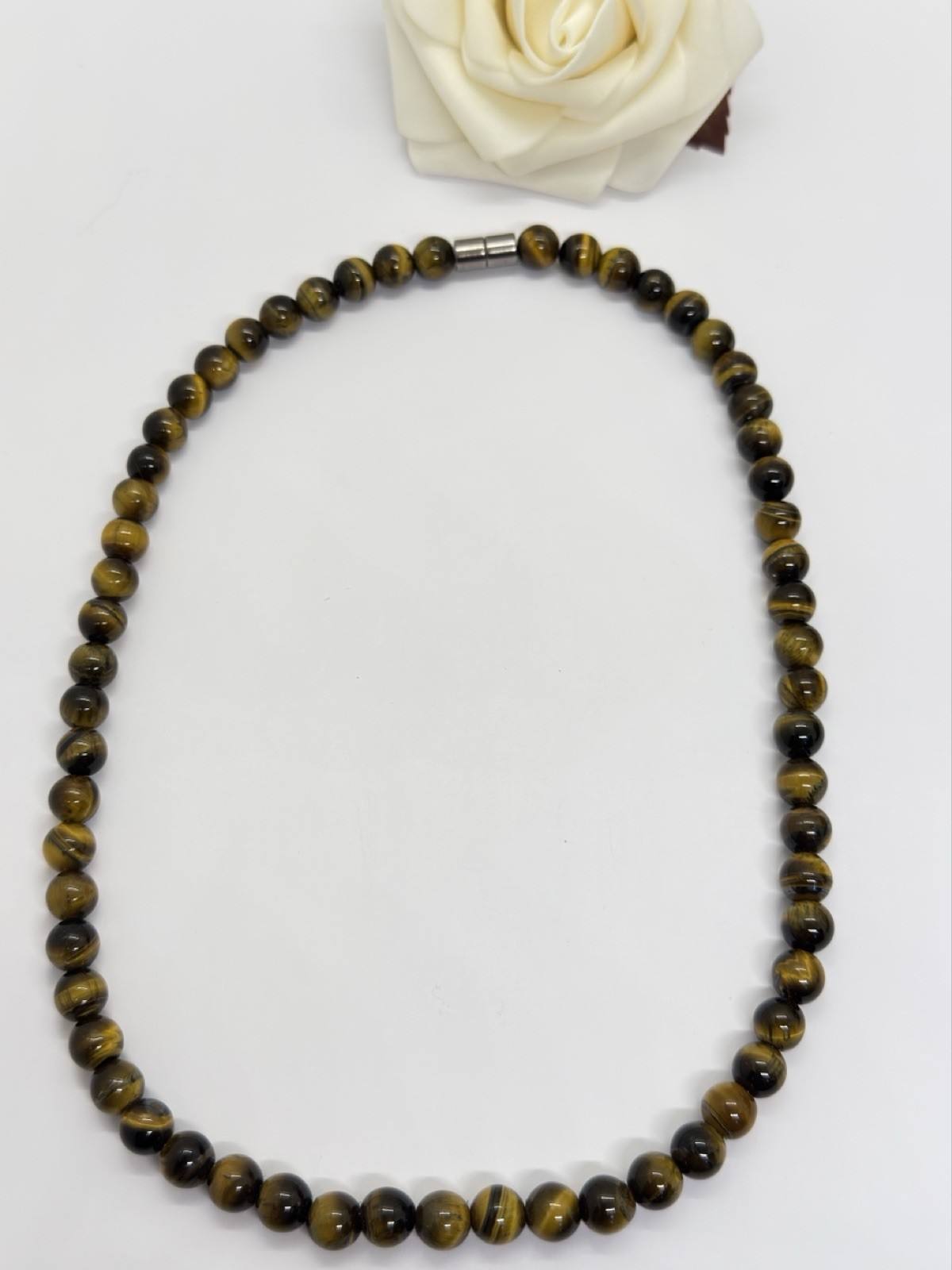 Tigers Eye Beaded Necklace 19″ Magnetic Clasp