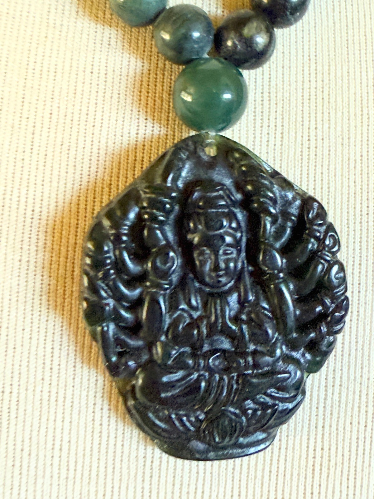 Chinese Guanyin necklace jadeite green black pendant jade unisex beaded China