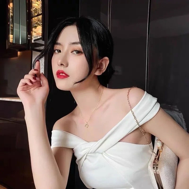 Women Necklace 18K Gold Plated Stainless Steel Chain Decor Pendant Charm Jewelry