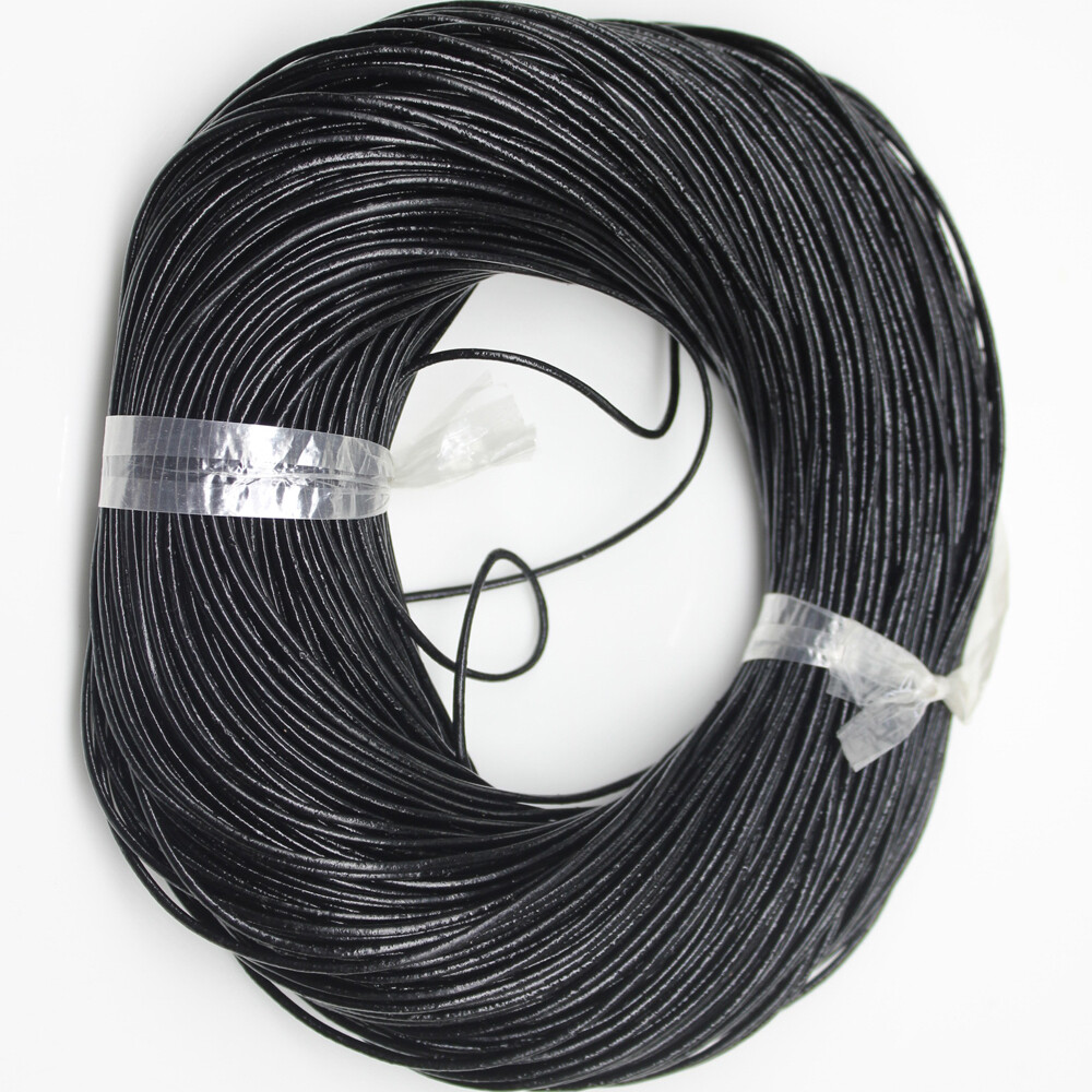 Deziloo Round Natural Leather 2mm Cord Necklace Silver Alloy Lobster Clasp