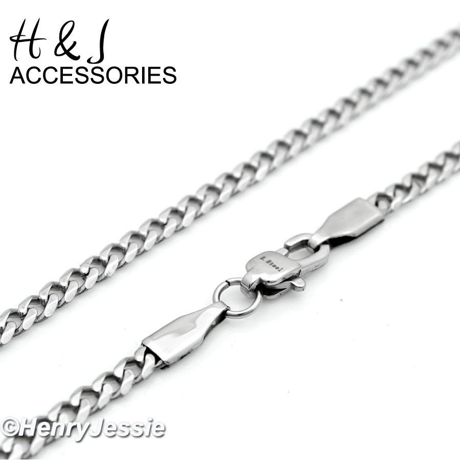 18-36″MEN Stainless Steel 3mm Silver Miami Curb Chain Blue Rhinestone Pendant*98