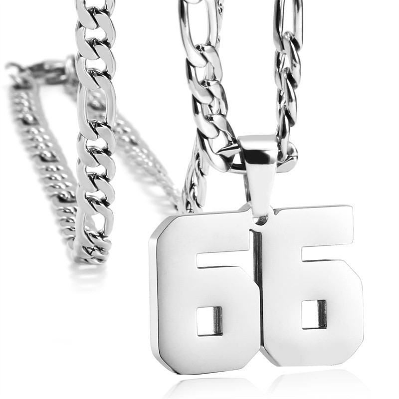 #00-#99 SPORTS FOOTBALL NUMBER Pendant Charm / 24IN STAINLESS CHAIN NECKLACE