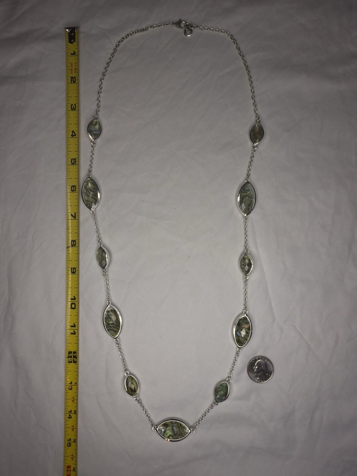 Swarovski 32″ Abalone Shell Crystal Station Necklace Signed Swan Logo Flush Set