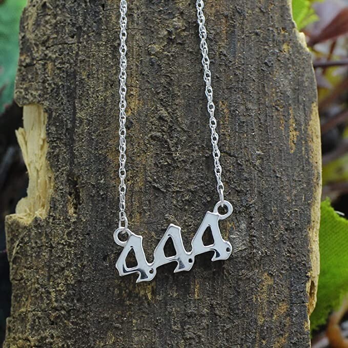 Silver 444 Angel Number Necklace, Jewelry Charms Minimalist Stainless Steel