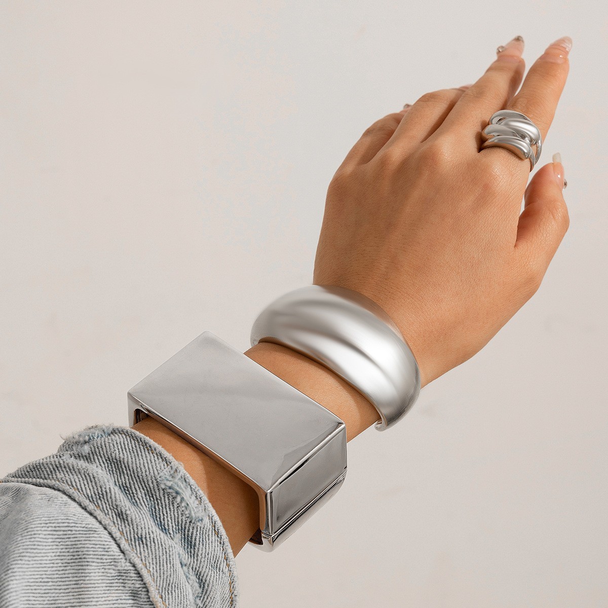 Chunky Mirror Metal Bracelet Bold Statement Cuff Jewelry Gift for Women