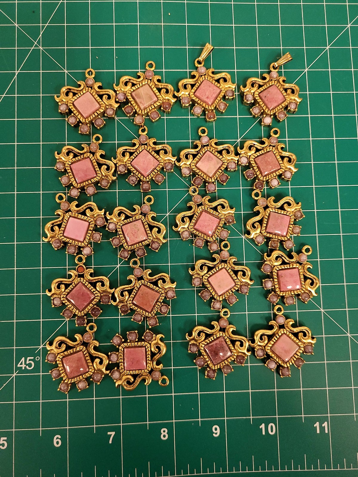 Lot 2- Vintage Pendants Gold Tone Pink Stone Charms Jewelry Making Supplies Bulk