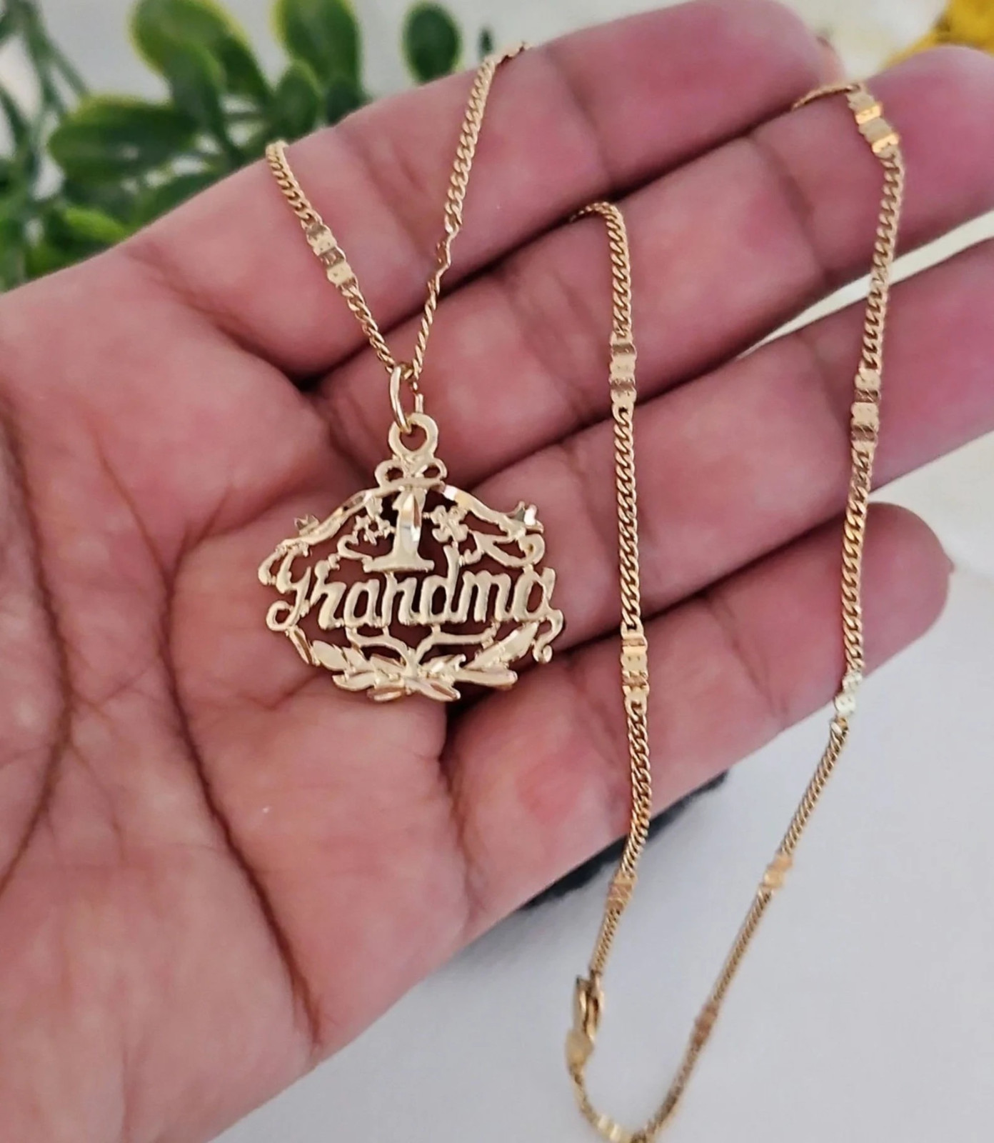 Gold Grandma Necklace, Number One Grandma Necklace, 14k Heavy Plated Gold, Fancy