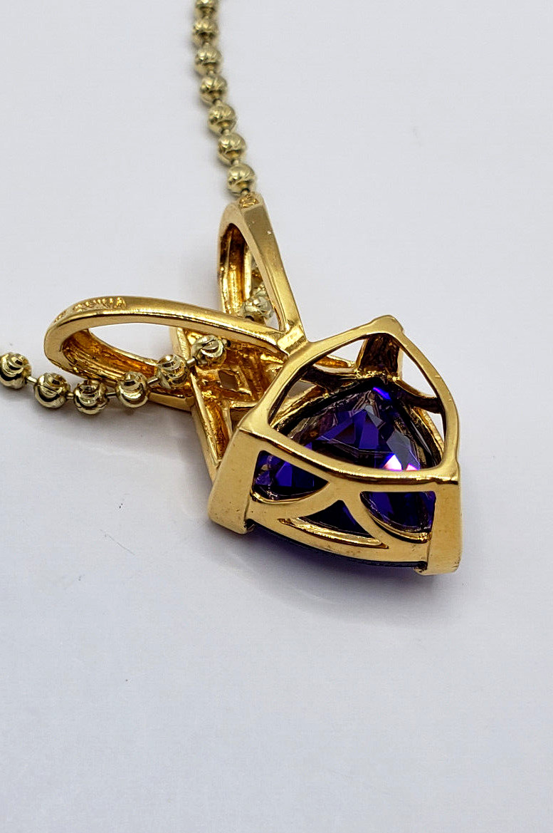 18K Over 925 Sterling Silver ROSS SIMONS Purple Trillion Cubic Zirconia Necklace