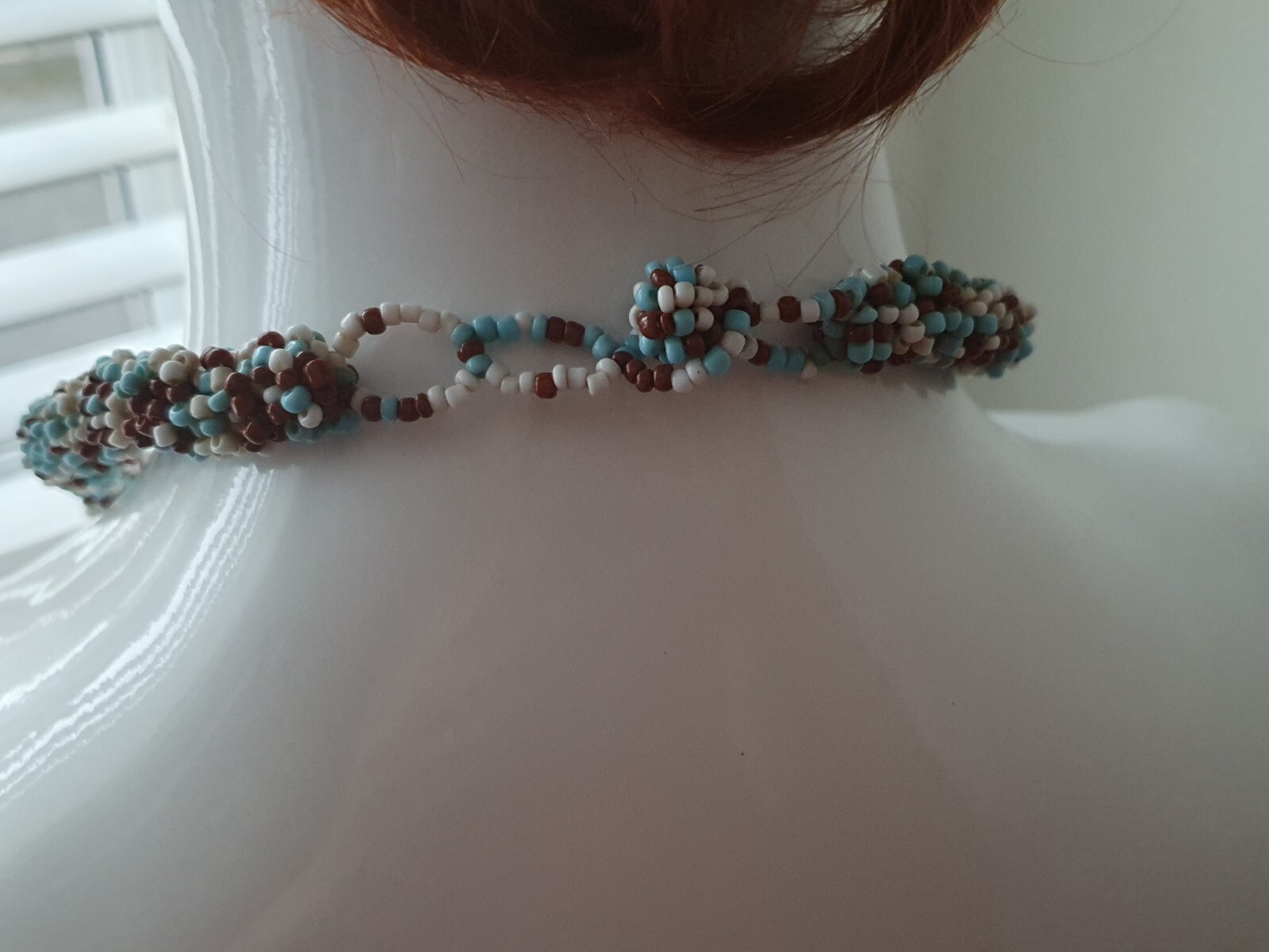 Blue White Brown Twisted Seed Bead None Metal Tribal Ethnic Adjustable Necklace