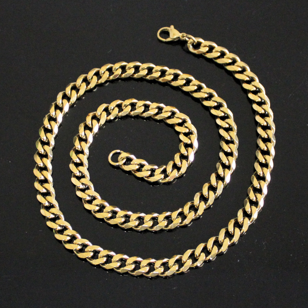 Stainless Steel Cuban Curb Chain Gold Plated Mens Necklace 3/4/5/7/9/11mm