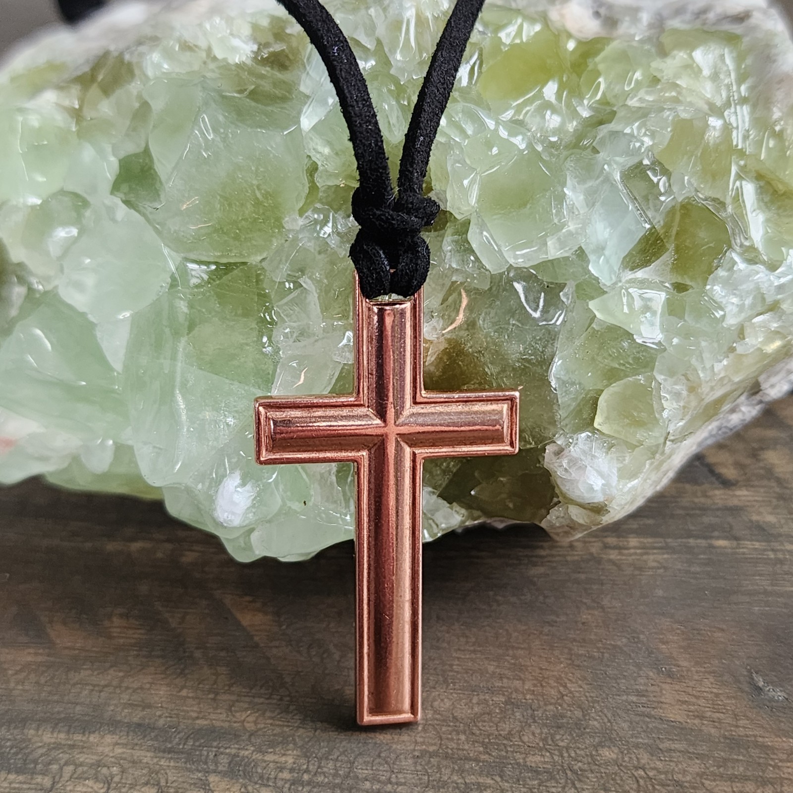 Pure Copper Cross Pendant Necklace – Adjustable Black Rope Cord, Handcrafted