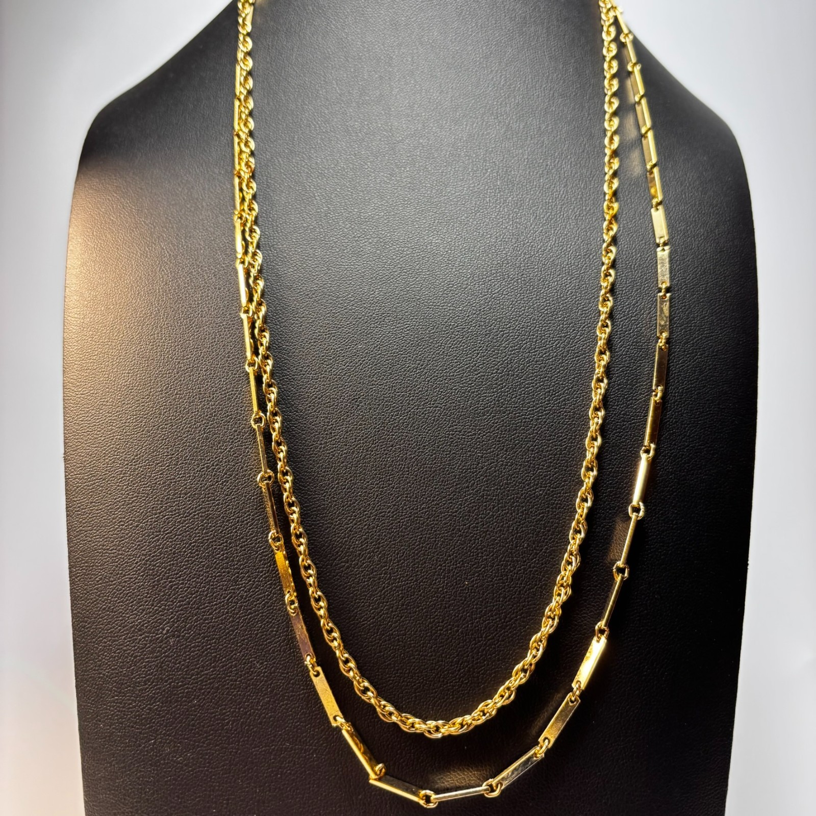 Layered Necklace Gold Rope and Bar Link Chains 18 Inch Minimalist Classic