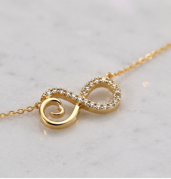 1.00Ct Simulated Diamond Infinity Heart Pendant Necklace 14K Yellow Gold Plated