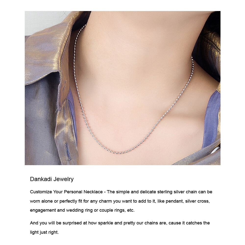 Real 925 Sterling Silver 2.3mm 18″-28″ Ball Bead Chain Necklace for Women & Men