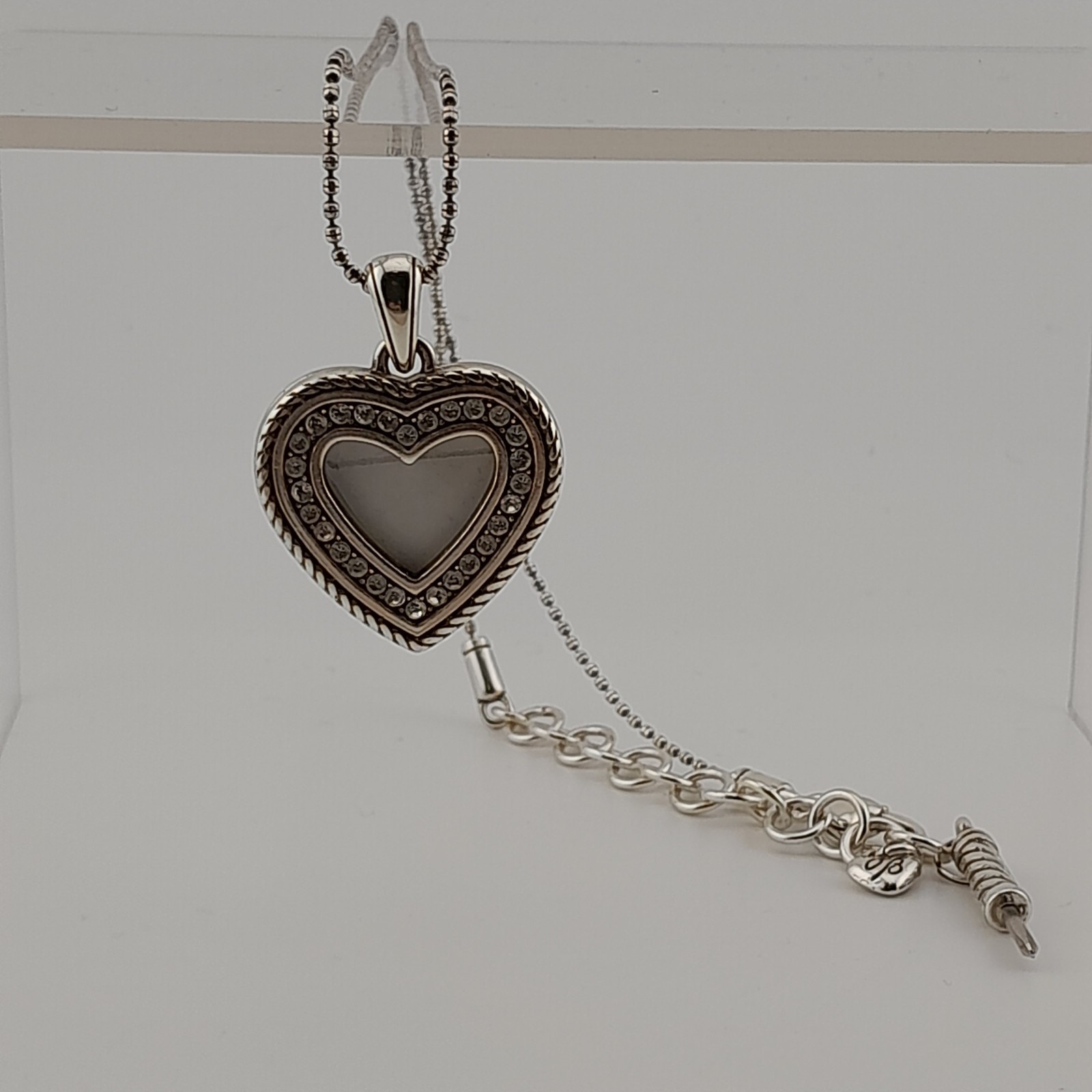 Brighton Heart Rhinestone Crystal Locket Photo Frame Pendant Silver Tone 18in