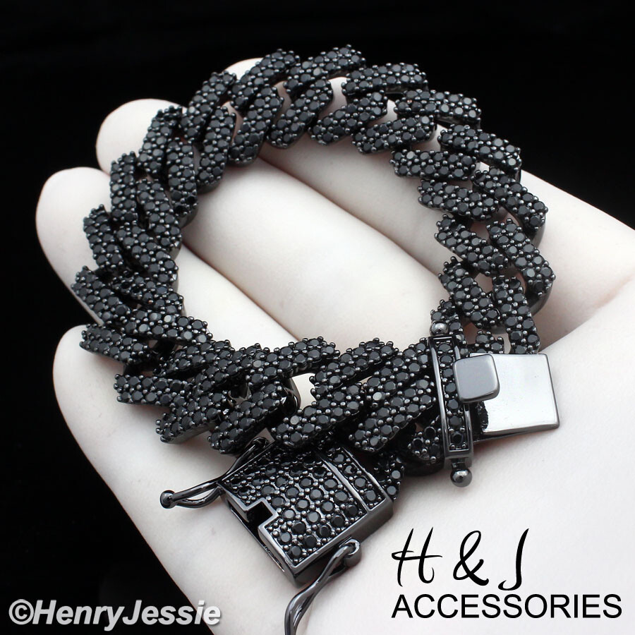 18-24″MEN 14K BLACK GOLD PLATED ICY BLING CZ 14MM MIAMI CUBAN CURB NECKLACE*BBN6