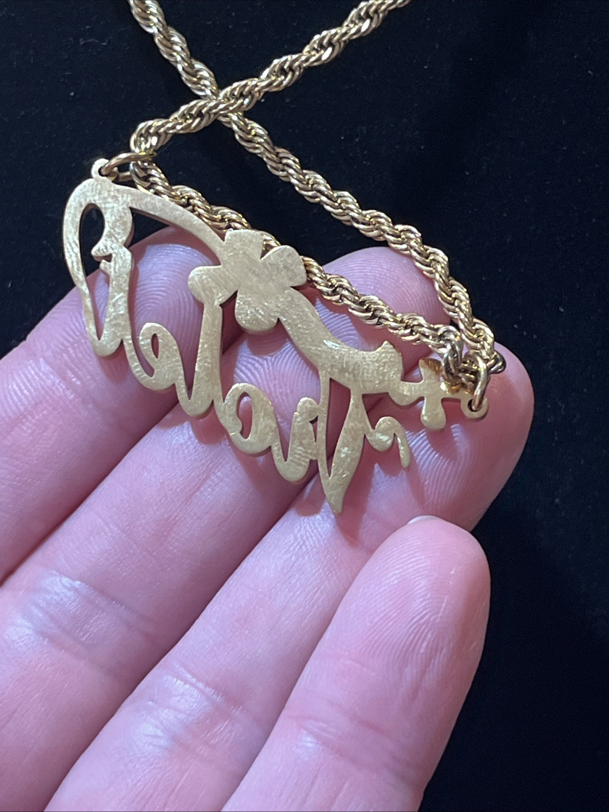 Violet Gold tone Name Plate Necklace Chain Engraved Stain Steel Adjustable