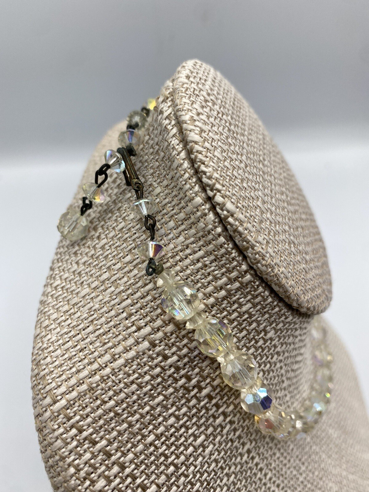 Vtg Aurora Borealis Crystal Necklace 12-15″ Strand Choker Shiny Sparkly